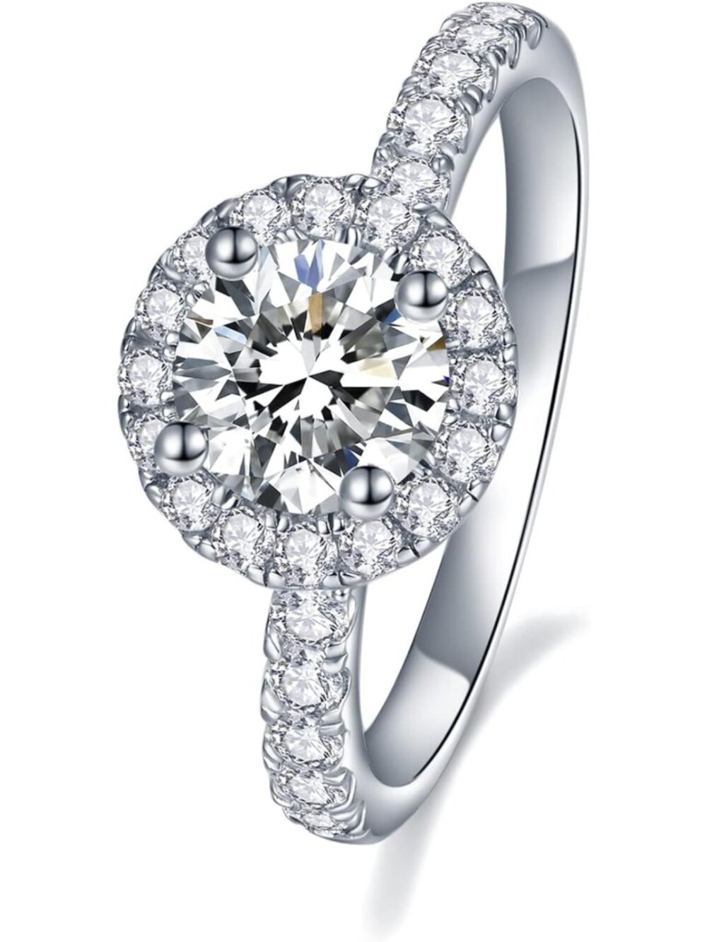 Stunning Halo Moissanite Engagement Ring, 1.64ct D Color, Sterling Silver, Size